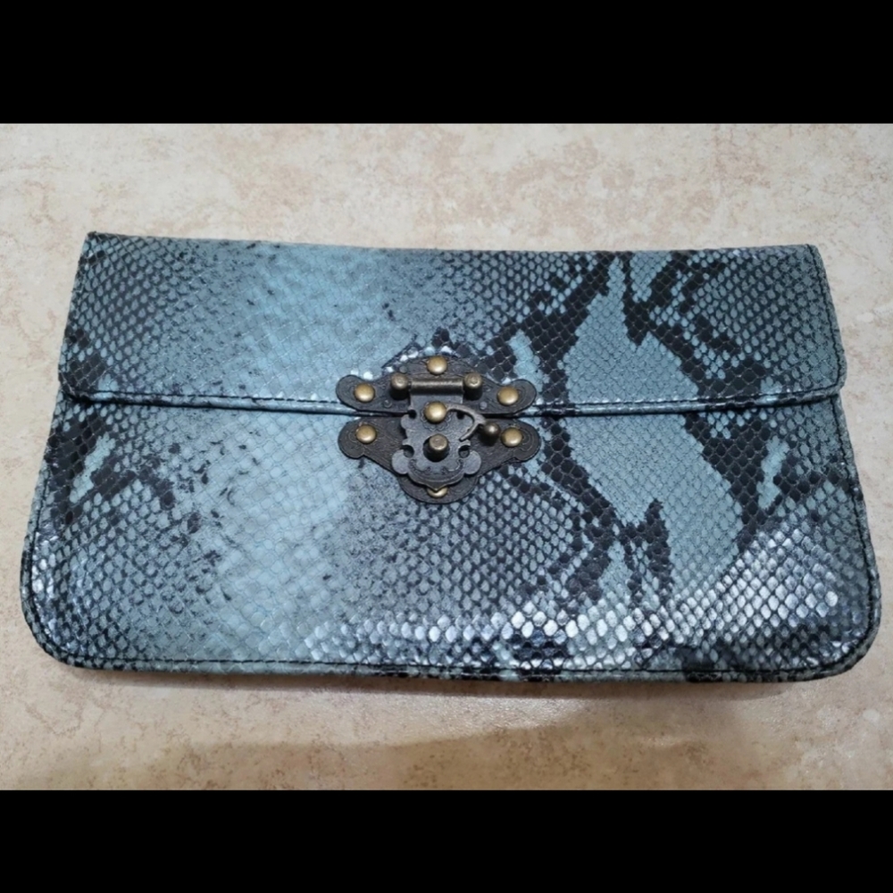 Fino Python Snakeskin Clutch Blue Leatherware